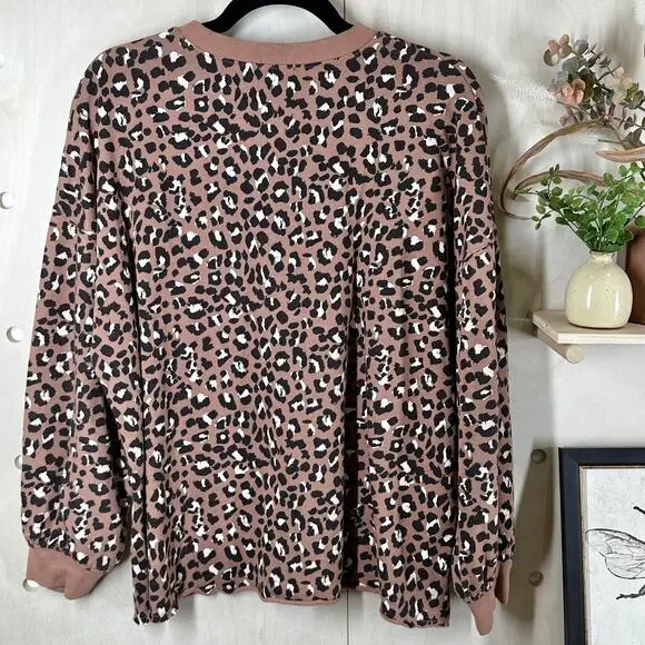 RAILS Reeves Sweatshirt SZ M Mountain Leopard Print Terry Sweater - Picture 5 of 10